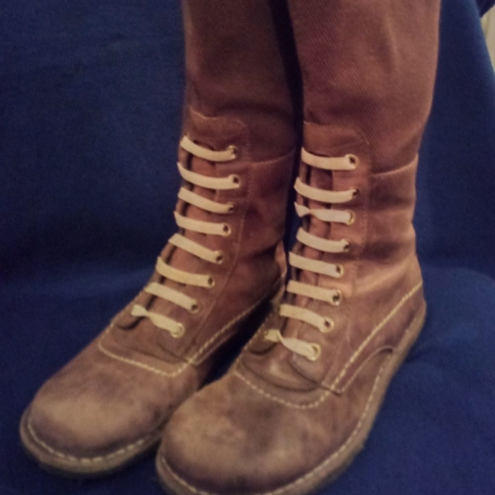 Rare Hippie Tall Brown riding Boot's genuine leather with canvas and zipper - Picture 5 of 11